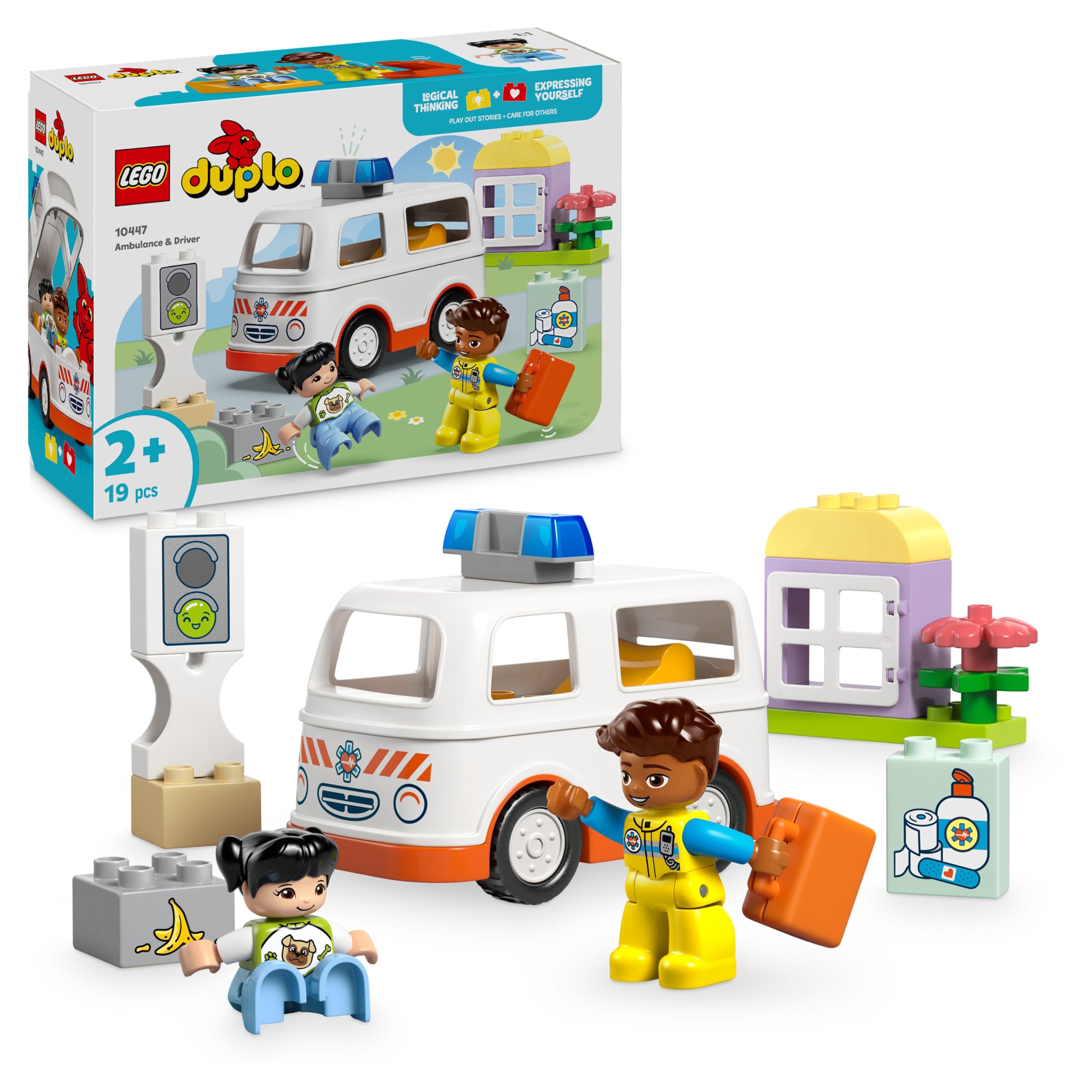 LEGO DUPLO Ambulance & Driver - Toddler Learning Toy for 2+ Year Old Boys & Girls - incl. a Car, Small House, 2 Figures & First Aid Bricks - 10447
