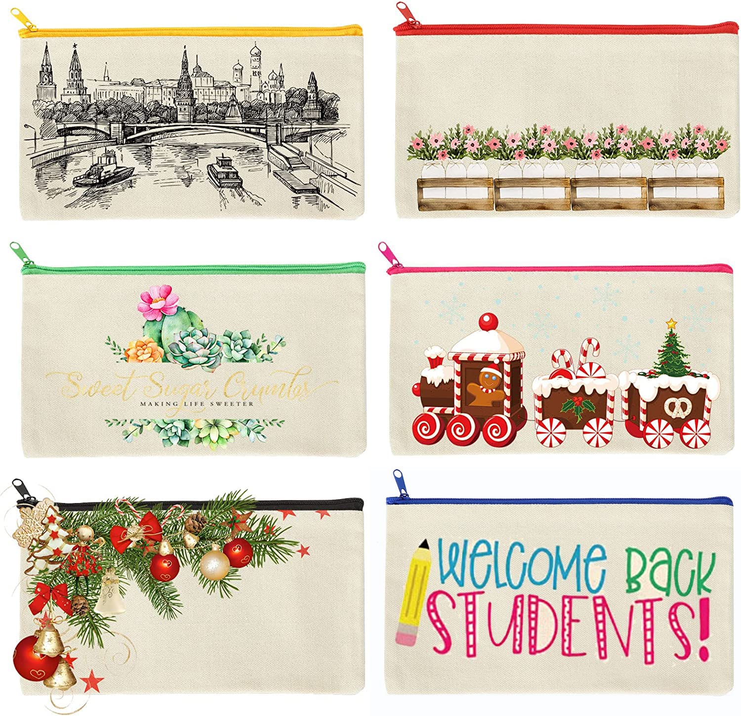 SENENQU Lot de 30 Pochette Tissu Zippée Trousse en Toile Personnalisable Couleur, 12×21CM Trousse en Tissu de Rangement, Pochette Maquillage à Personnaliser, Trousses à Crayons Vierge pour DIY