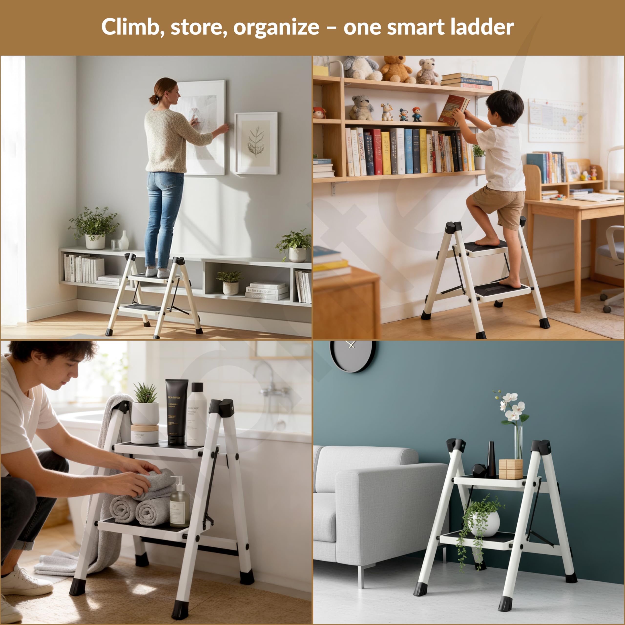 Plantex 2 Step Ladder for Home Use/Wide Anti-Slip Heavy-Duty Step Stool/Lightweight Kitchen Ladder (White) — Amazon image 7