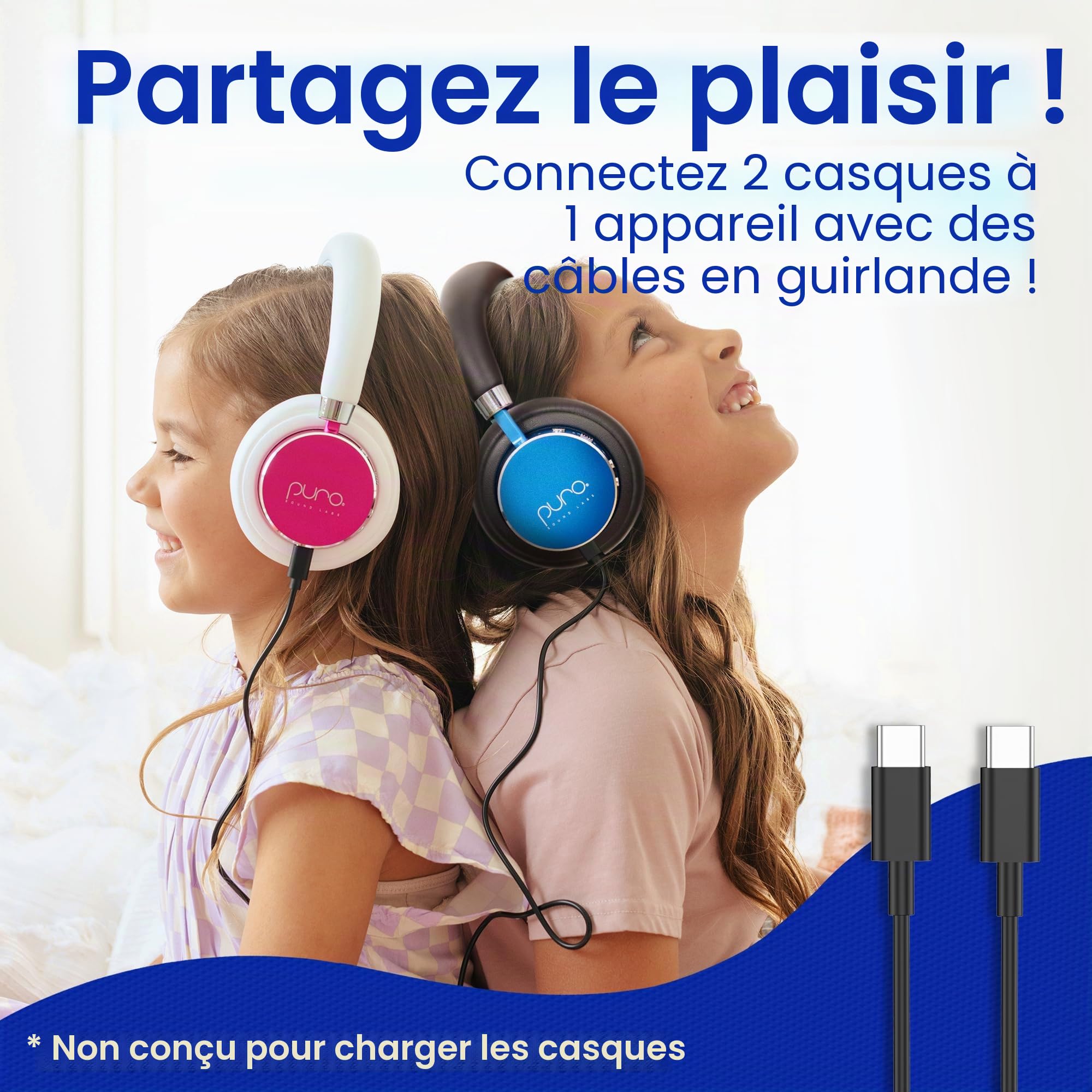 Puro Sound Labs BT2200-Plus Casque Bluetooth pour Enfants à Limitation du Volume - Casque Plus Sûr pour Enfants - Qualité Audio de Niveau Studio et Isolation du Bruit – Bleu