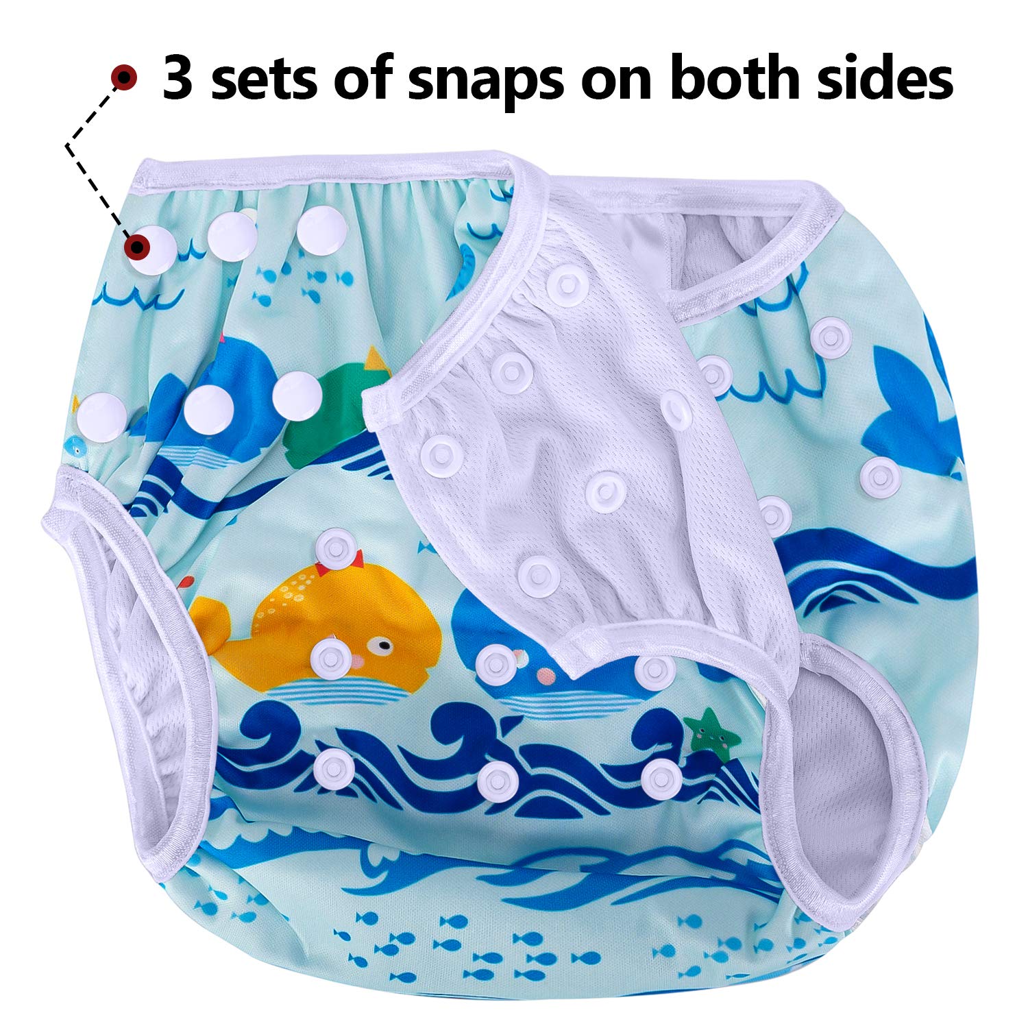 Luxja Pañal de Natación para Bebes Bañador Reutilizable de Nadar de Bebé Pañal Lavable para Bebé (0-3 años), Ballenas + Peces