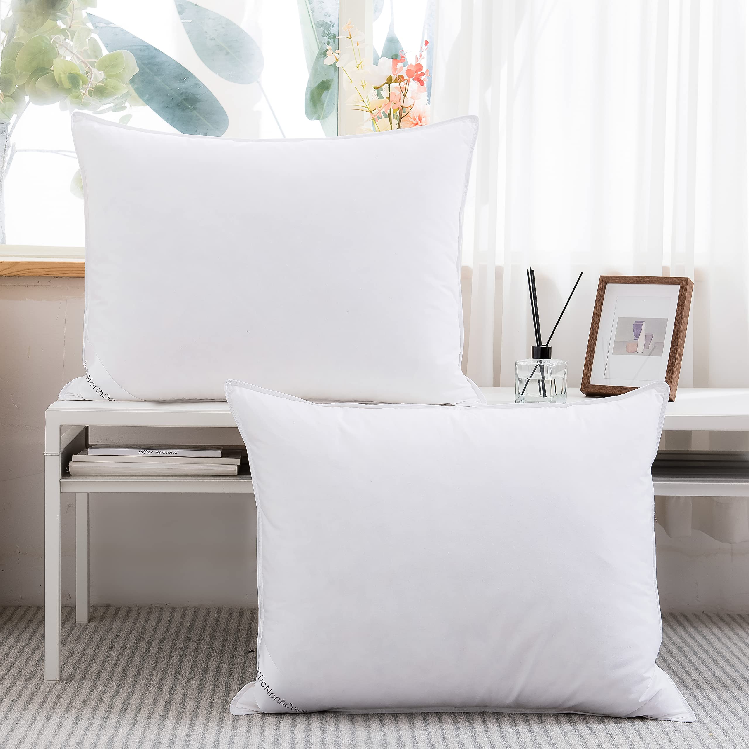 ArcticNorthDown Grey Goose Down Feather Pillows Set of 2 Hotel Bedding Standard Pair 100% Cotton Cover White Size