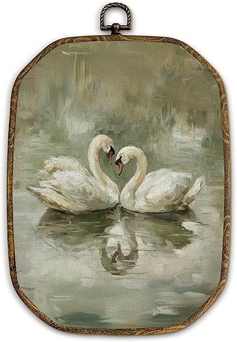 Yjeslw Decoración de pared octágono vintage de cisne, impresiones en lienzo con marco de cisne romántico antiguo, decoración para colgar en la pared