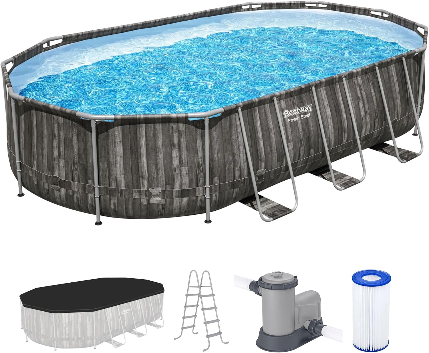 Bestway Power Steel 20-Foot by 12-Foot by 48-Inch Oval Above Ground Pool Set