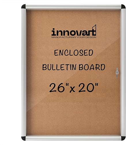 INNOVART Tablero de anuncios cerrado de 26 x 20 pulgadas, resistente a la intemperie, tablero de anuncios de corcho con marco de aluminio, vitrina