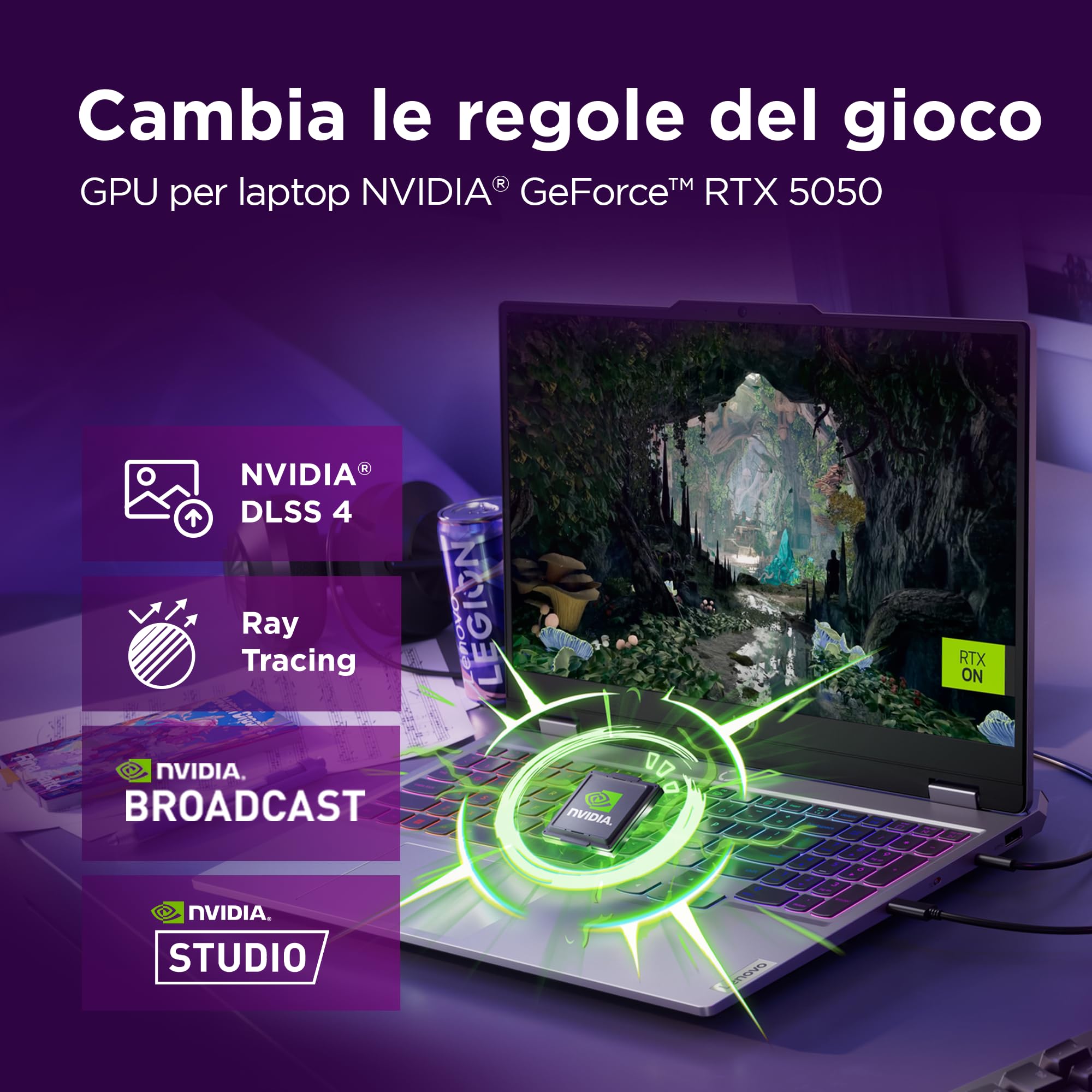 Lenovo LOQ 15" Notebook Gaming, NVIDIA GeForce RTX 5050 8GB GDDR7, Intel Core i5-13450HX, RAM 16GB, 512GB SSD, Schermo 15.6" FHD (1920x1080) 144Hz, Windows 11 Home, Tastiera Retroilluminata