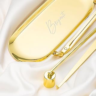 BRIGANTI Candle Care Essentials Accessory Set, 4pc Candle Accessories Kit - Gold | Candle Snuffer with Swivel Head, Wick Trimmer Scissors with Refined Edge, Wick Dipper & Pick, Stylish Accessory Tray