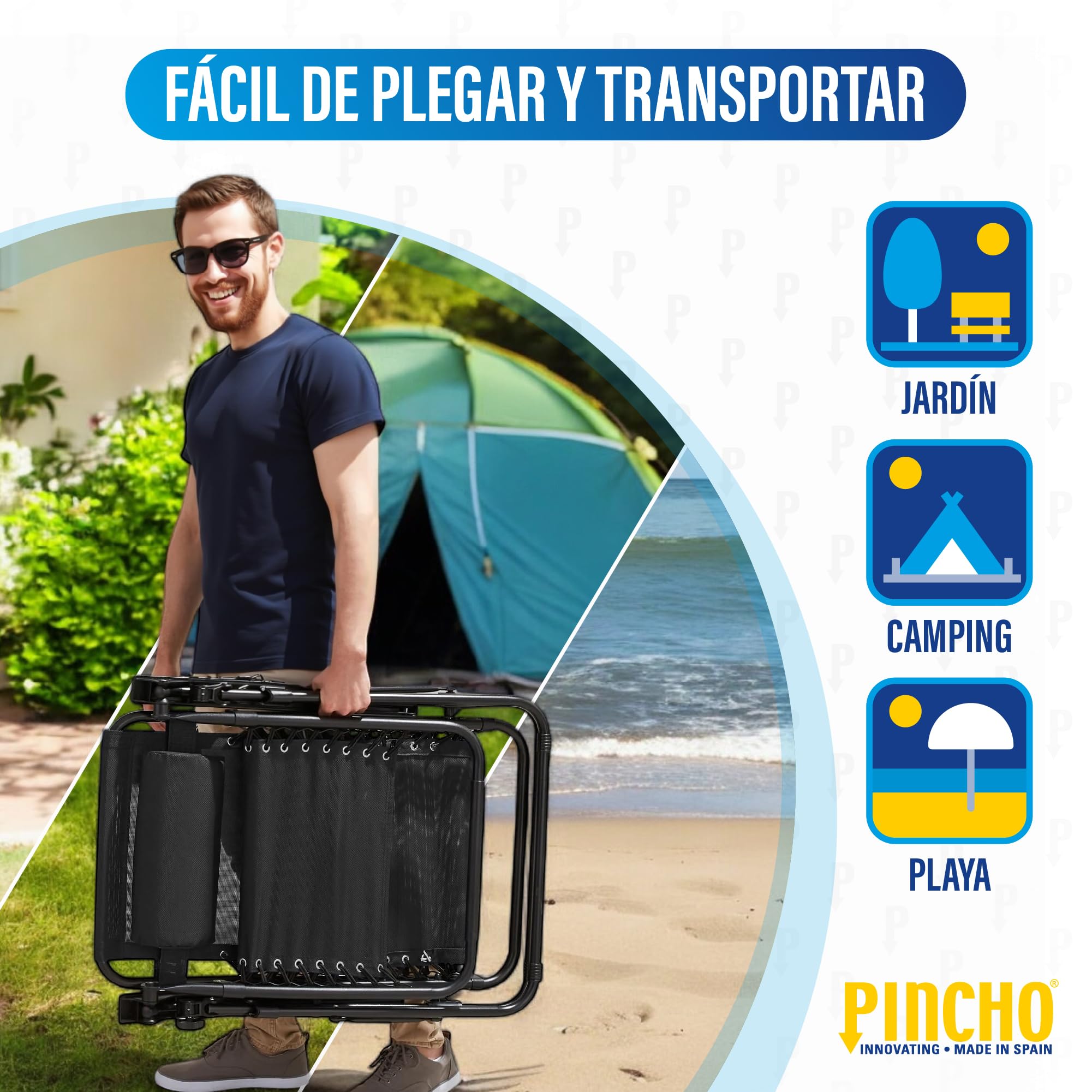 Pincho Tumbona Jardin Exterior Plegable de Gravedad Cero - Pack 2 Sillas Reclinables o Hamacas para Playa, Terraza y Camping con Portavasos, Ligeras y Cómodas (Negro)