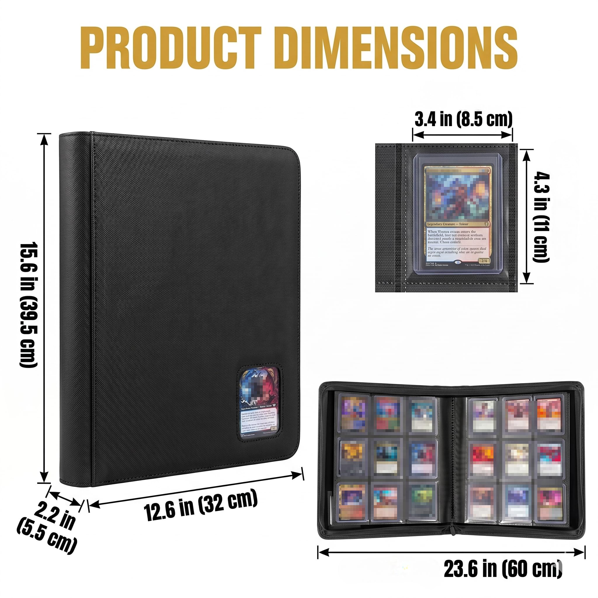 Classeur Toploader pour Cartes, 360 Porchettes Album Carte, 8.5 x 11 cm Album de Collection pour Cartes, Classeur Carte avec Fenêtre d’Affichage
