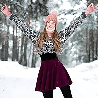 Vista 4 de 8 piezas de gorro de invierno con pompones para mujer, gorro de punto cálido, calentadores de cuello, bufandas, guantes de pantalla táctil, conjunto