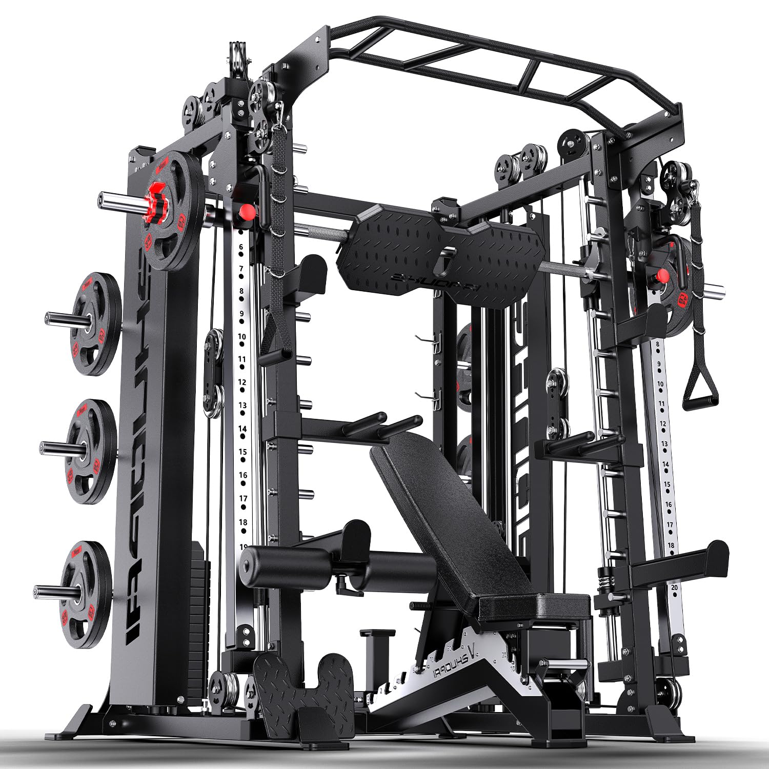 XGSW Smith Machine with Weight Stack, Multi-Function Squat Rack Power Cage with Cable Crossover System, for Home Gym