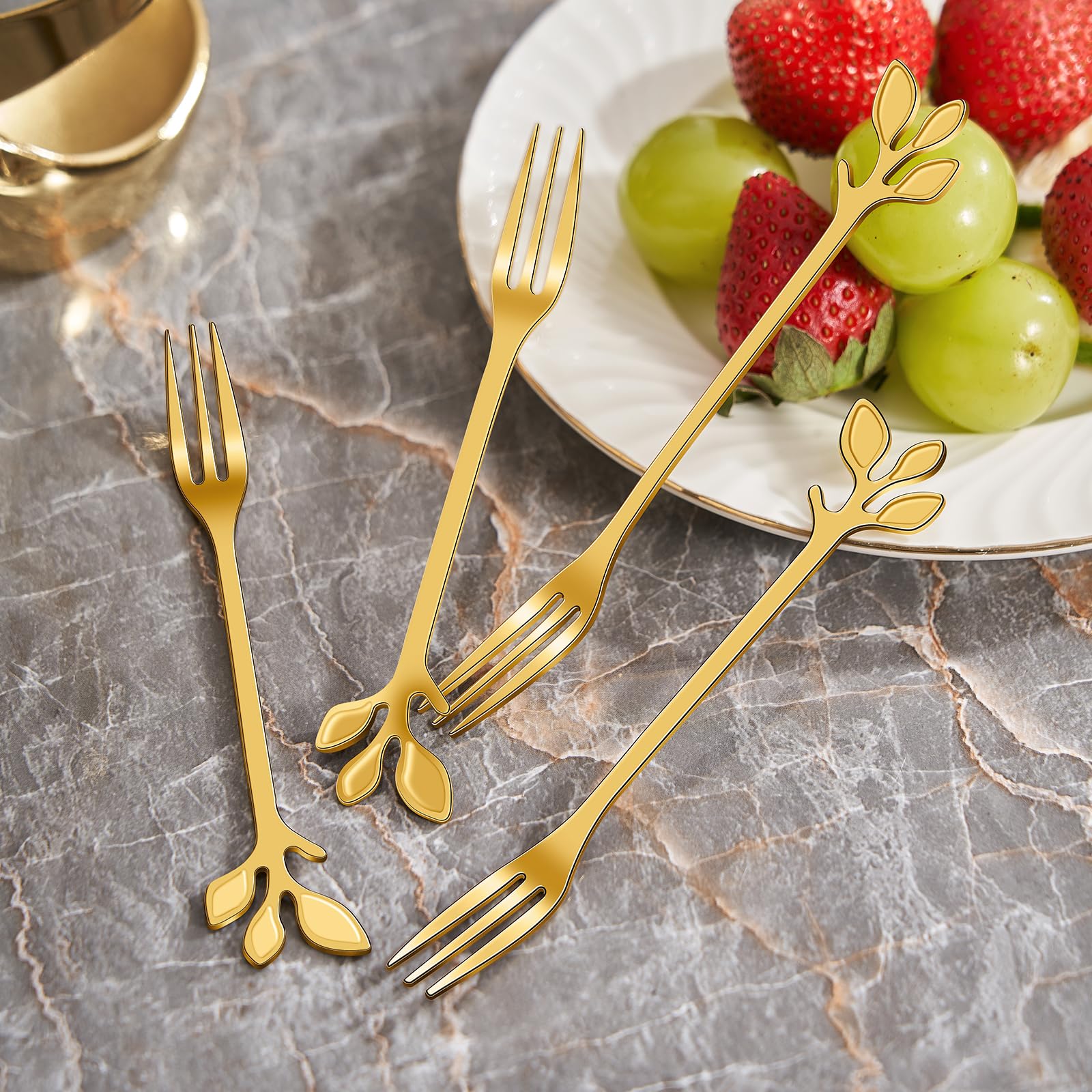 AnSaw 10-Piece Gold Leaf Dessert Forks Set - 4.7" Mini Cocktail Forks — Amazon image 7