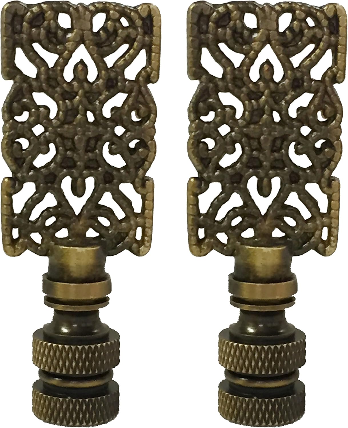 Royal Designs Rectangle Center Cross Filigree 2.5" Lamp Finial for Lamp Shade, Antique Brass - Set of 2
