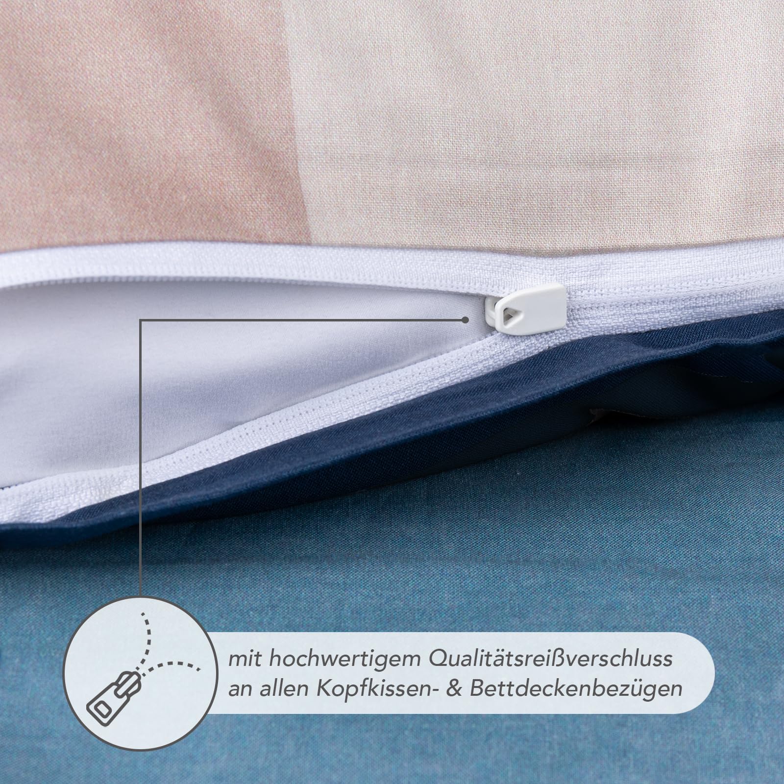 Pure Label Karierte Bettwäsche Set 4tlg 155x220 40x80 blau aus Baumwolle | Waschbar bei 60∘C - Atmungsaktiv für Sommer & Winter - pflegeleicht