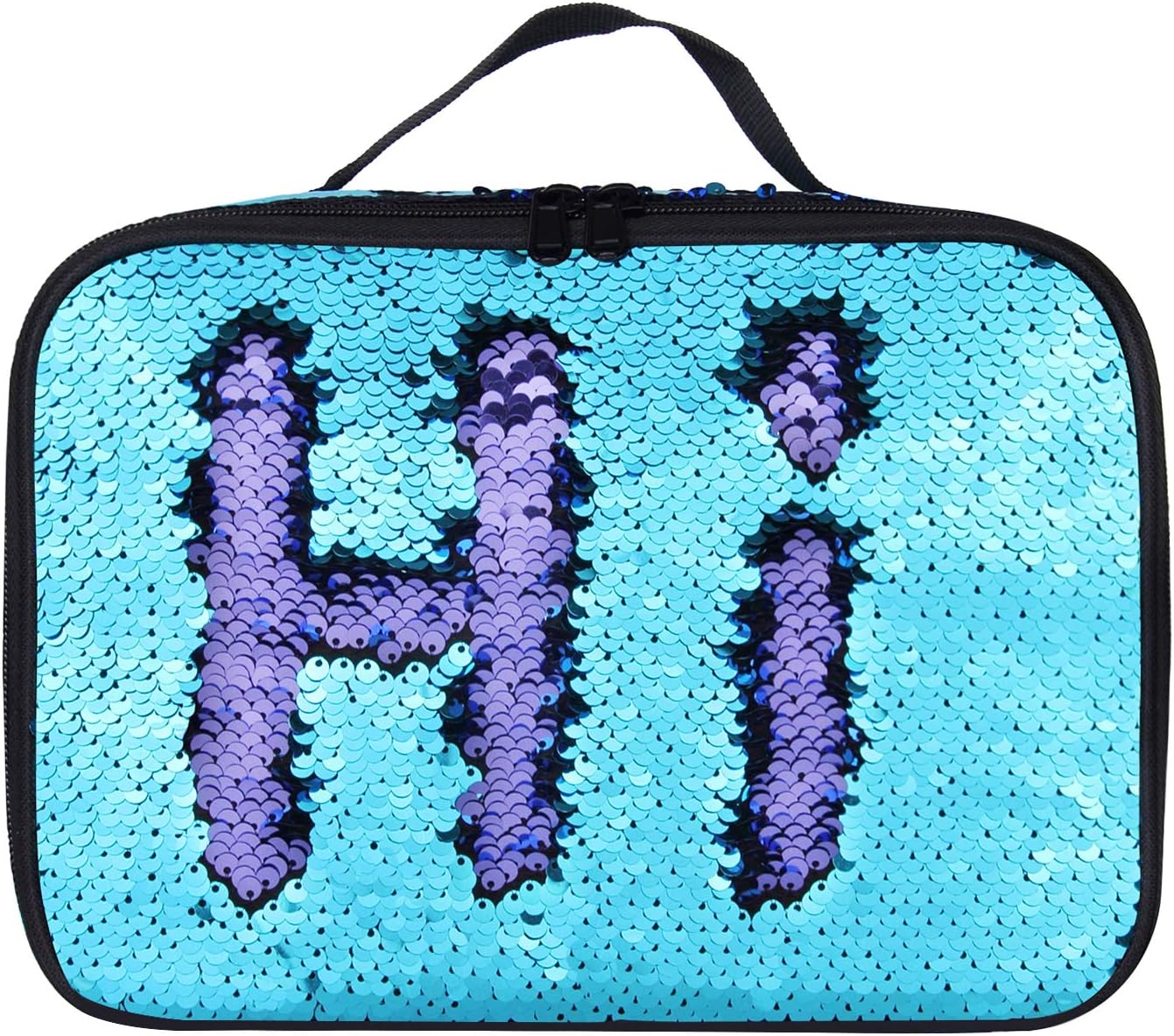 Insulated Mermaid Lunch Box, Reversible Sequin Flip Color Change Fashion Lunch Tote, Perfect for Working Women or Kids (Blue-Purple)