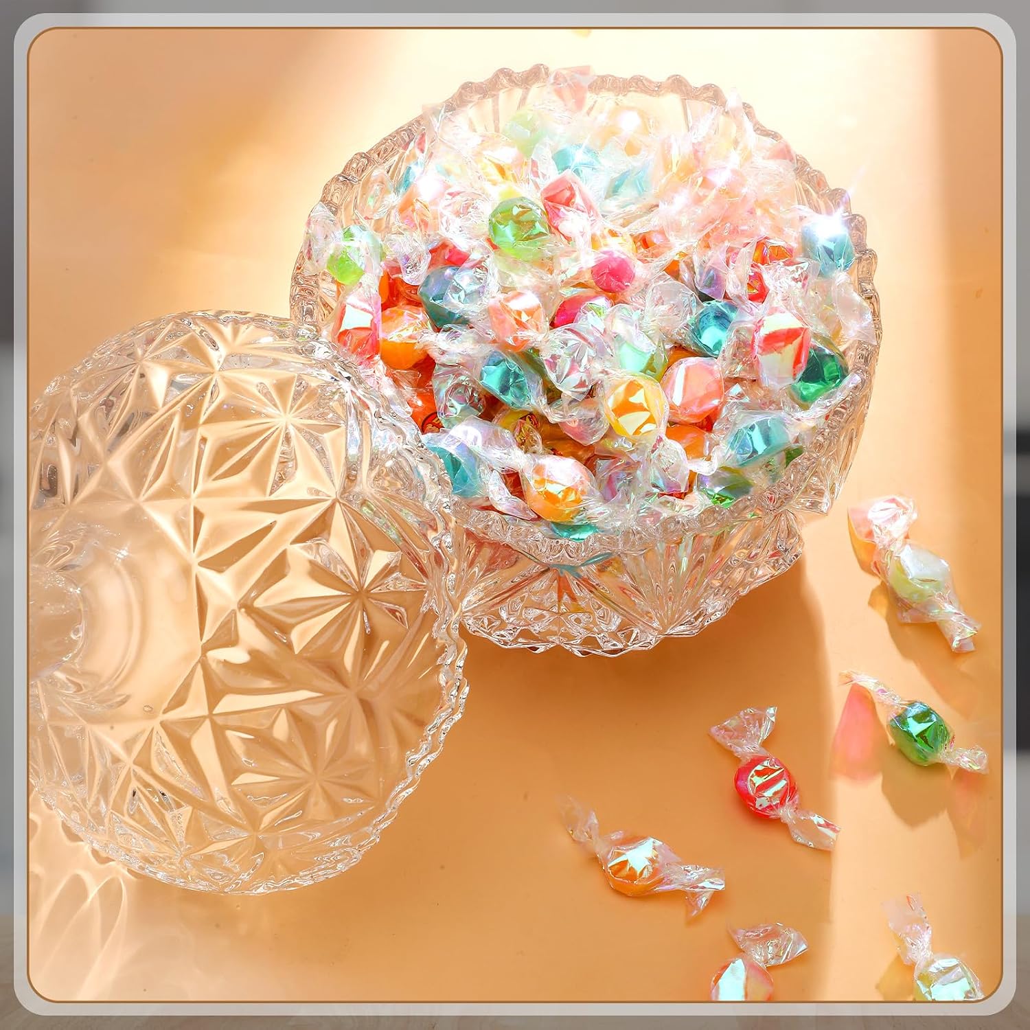 DoubleFill 26 oz Glass Candy Dish with Lid, Crystal, Clear, Classic