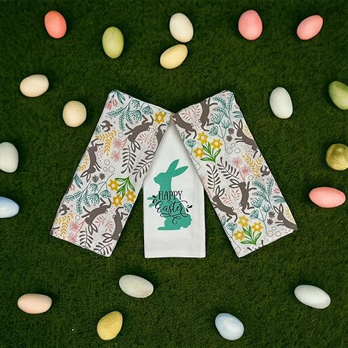 Miniatura 8 de Serafina Home Toallas de mano para platos de cocina de primavera de Pascua flores de huevos de conejo blanco rosa, lindo y colorido, 100% algodón