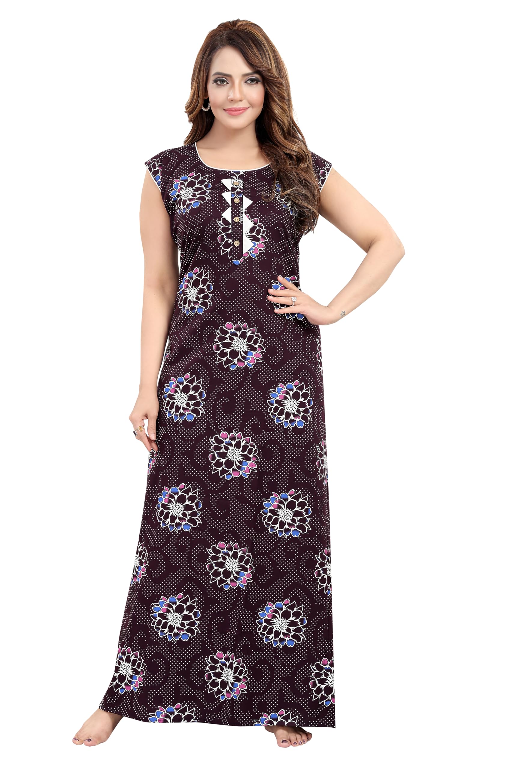 || Women’s Cotton Free Size Nighty Maxi Dress – Sleeveless Long Floral Printed Night Gown | Soft Breathable Lounge Wear | Full Length Comfortable House Dress-image-42
