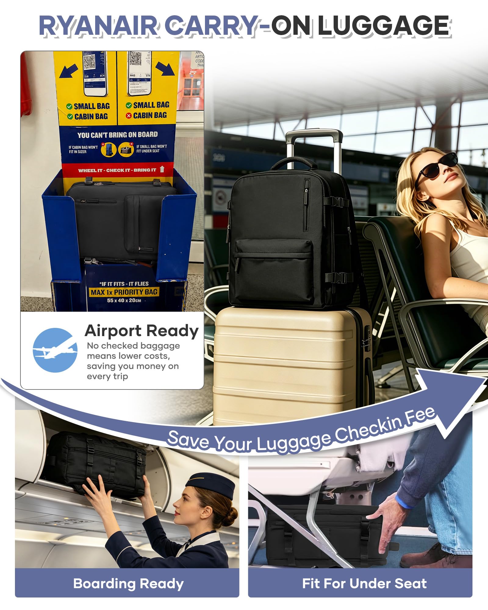 SZSYCN Zaino Sottovuoto Viaggio con Pompa Bagaglio a Mano Ryanair 40x30x20 Zaino Aereo 40x20x25 Ryanair Sottovuoto Borsa da Viaggio 40x30x20 Aereo Bagaglio a Mano Borsa da Lavoro per Laptop