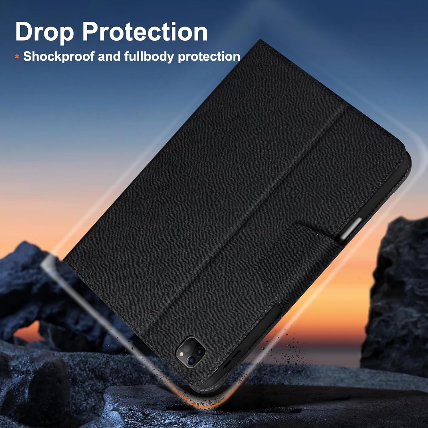 Gexmil Leather Case for iPad Pro 12.9 Inch, 6th/5th/4th/3rd Generation 2022/2021/2020/2018,Genuine Leather Folio Cover Shockproof with Pencil Holder,Magnetic Buckle Auto Sleep/Wake,Cross-Hatched Black