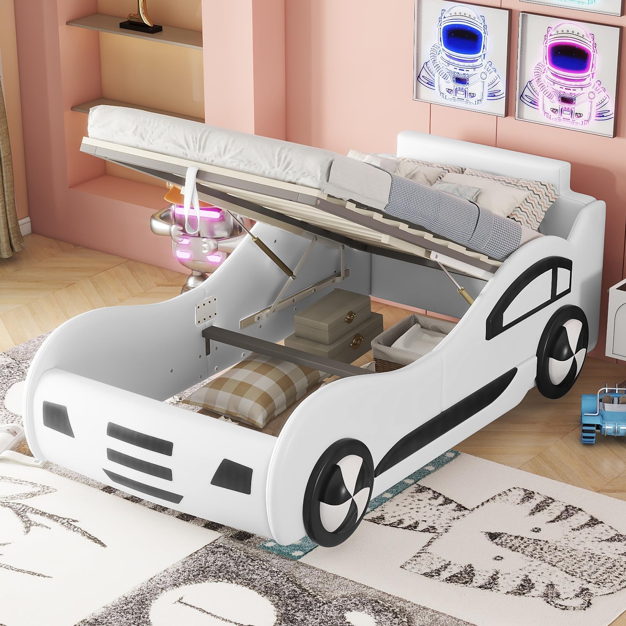 Autobed, kinderbed, 90 x 200 cm, schuimbed, eenpersoonsbed met