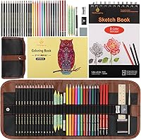 Heshengping 41pcs Sketching Pencil Set - Graphite Charcoal Watercolor Pencils, Blending Stumps, Sketchbook for Beginners Artists Teens Adults