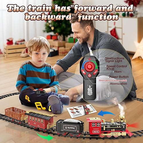 Miniatura 3 de Hot Bee Juego de tren  Juguetes de tren con control remoto para niños con humo, luces y sonido, juego de tren de juguete para debajo del árbol de