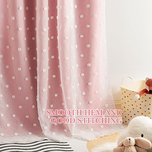 Vista 14 de PONY DANCE Cortinas decorativas para niñas, cortinas decorativas para niños, cortina de doble capa con volantes, superposición para oscurecer