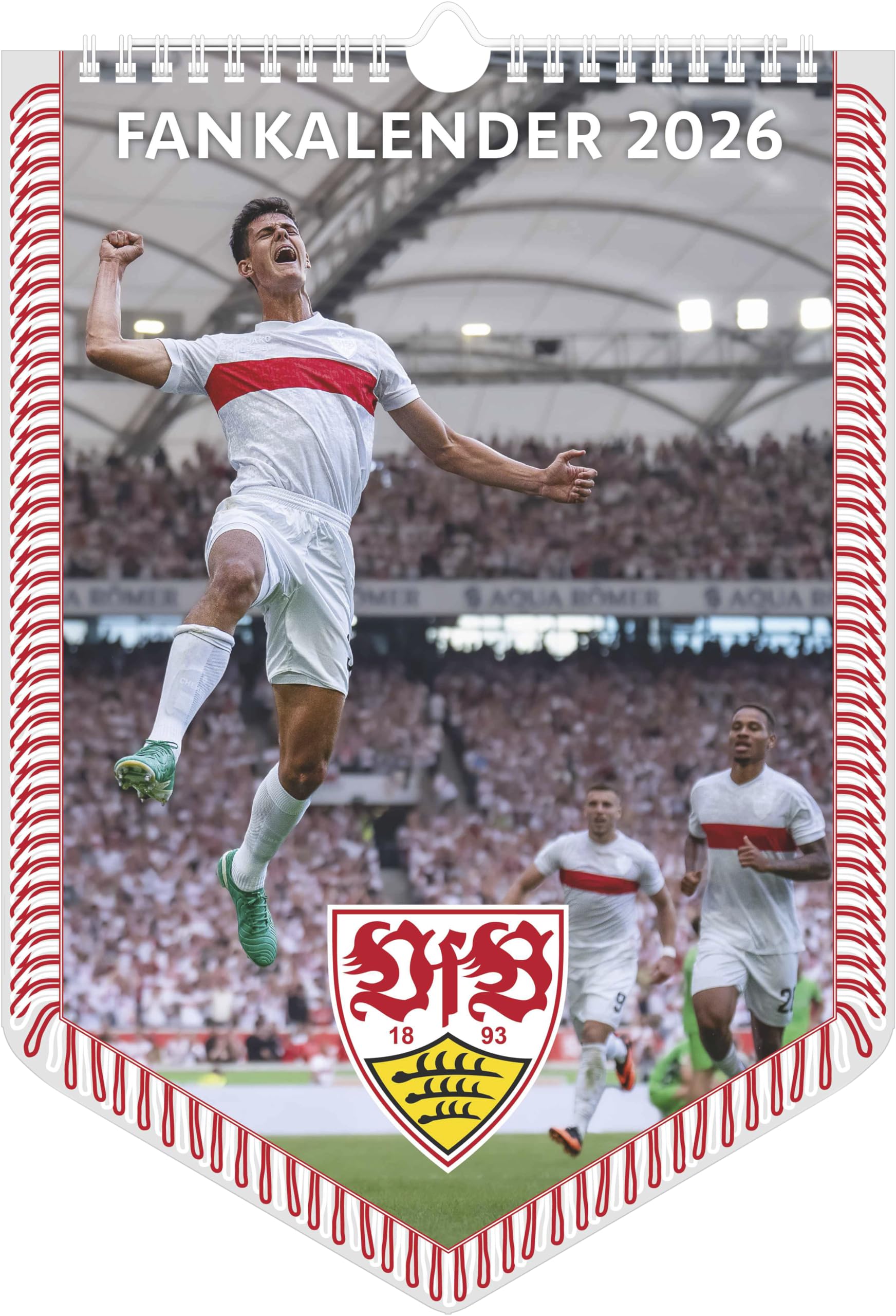 N Neumann - VfB Stuttgart 2026 – Bannerkalender A3 (30x42 cm) mit 12 Monatsblättern, deutschem Kalendarium & Spiralbindung, Fußball-Wandkalender mit Spielerfotografien für Fans: Fankalender 2026