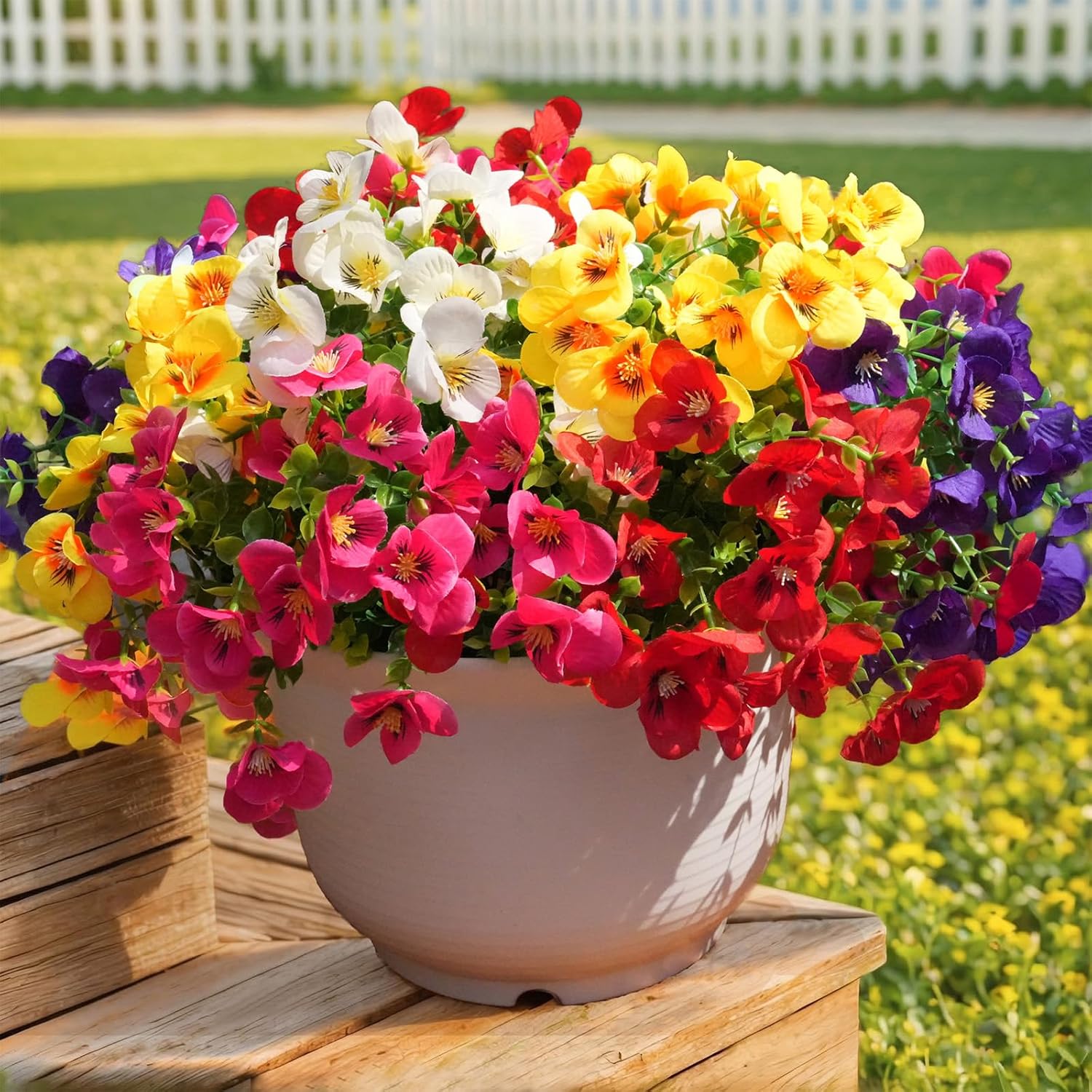 trytuny 20 Pcs Artificial Flowers for Outdoor, UV Resistant Realistic Pansies Fake Flowers for Indoor and Outdoor Garden, Porch, Patio, Window Box Decor All Year Round