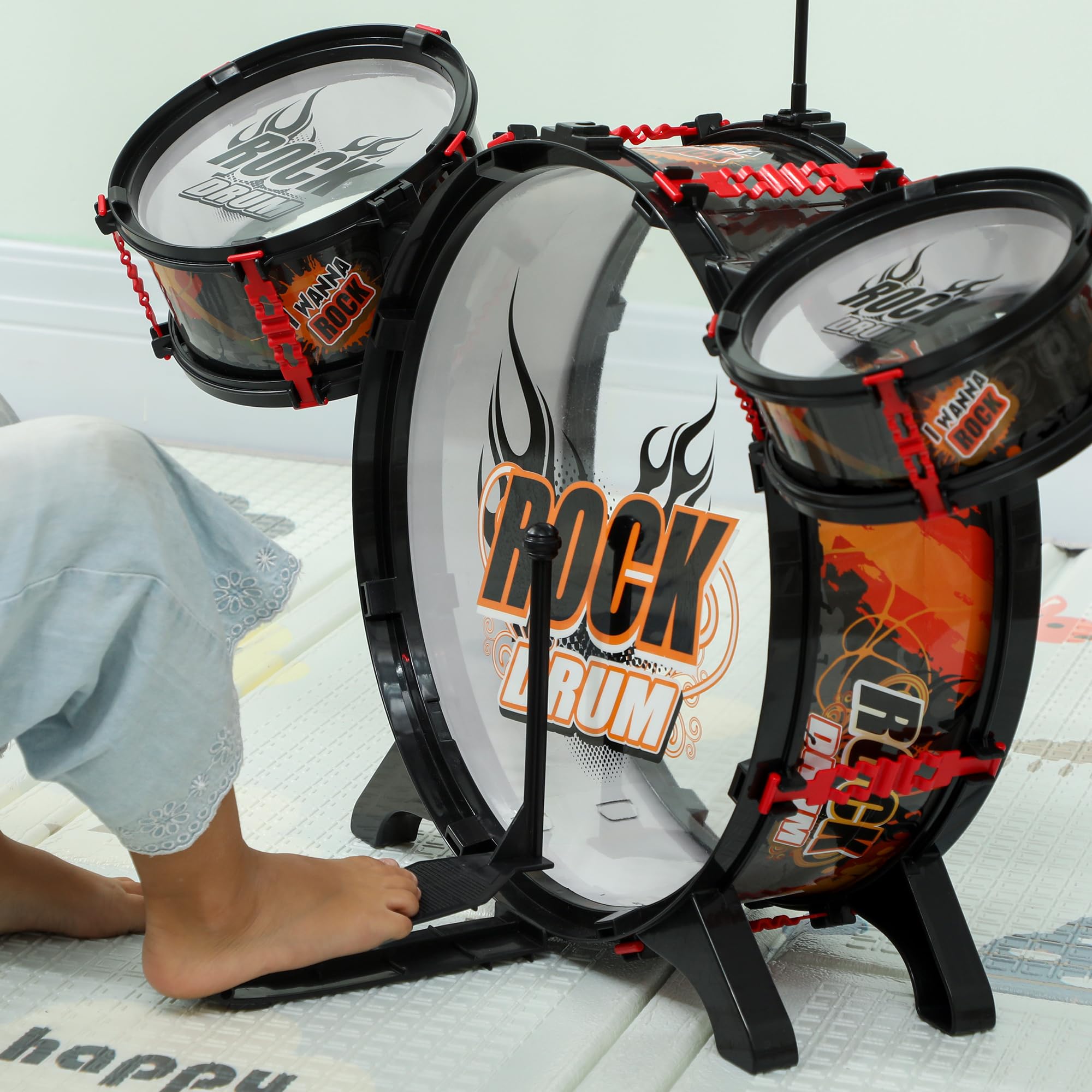 AIYAPLAY Batería Infantil con Taburete Tambores 59,5x31,5x59 cm Negro