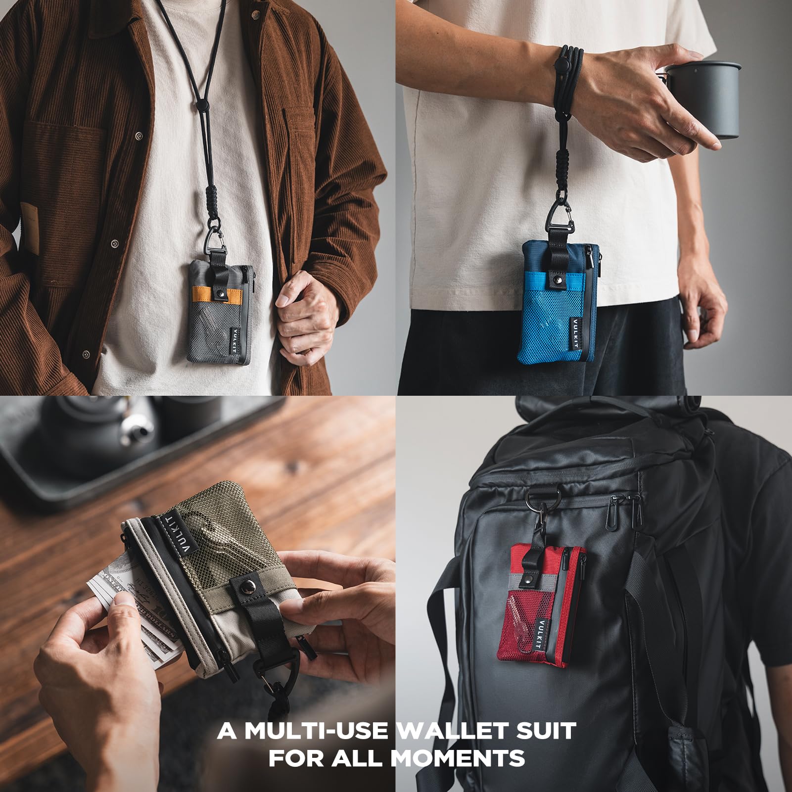 VULKIT Cartera pequeña Minimalista con Ventana de identificación, Tarjetero con Bloqueo RFID Cartera Resistente al Agua con Cremallera para Tarjetas de identificación (Verde Aaua-Morado)