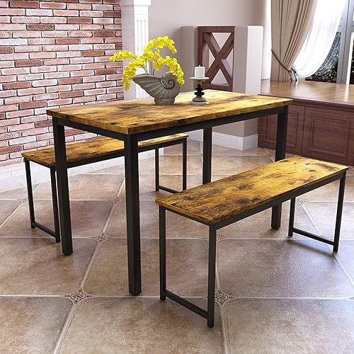 Miniatura 4 de DKLGG Juego de mesa de comedor para 4-6, mesa de cocina y sillas para 4, juego de mesa de comedor de madera con 2 bancos, juego de mesa de comedor