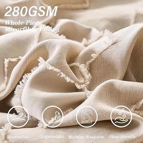 Miniatura 7 de OARAGE Juego de edredón beige individual de 7 piezas, cama copetuda en una bolsa, juegos de cama tamaño individual, juegos de cama bohemios, juegos