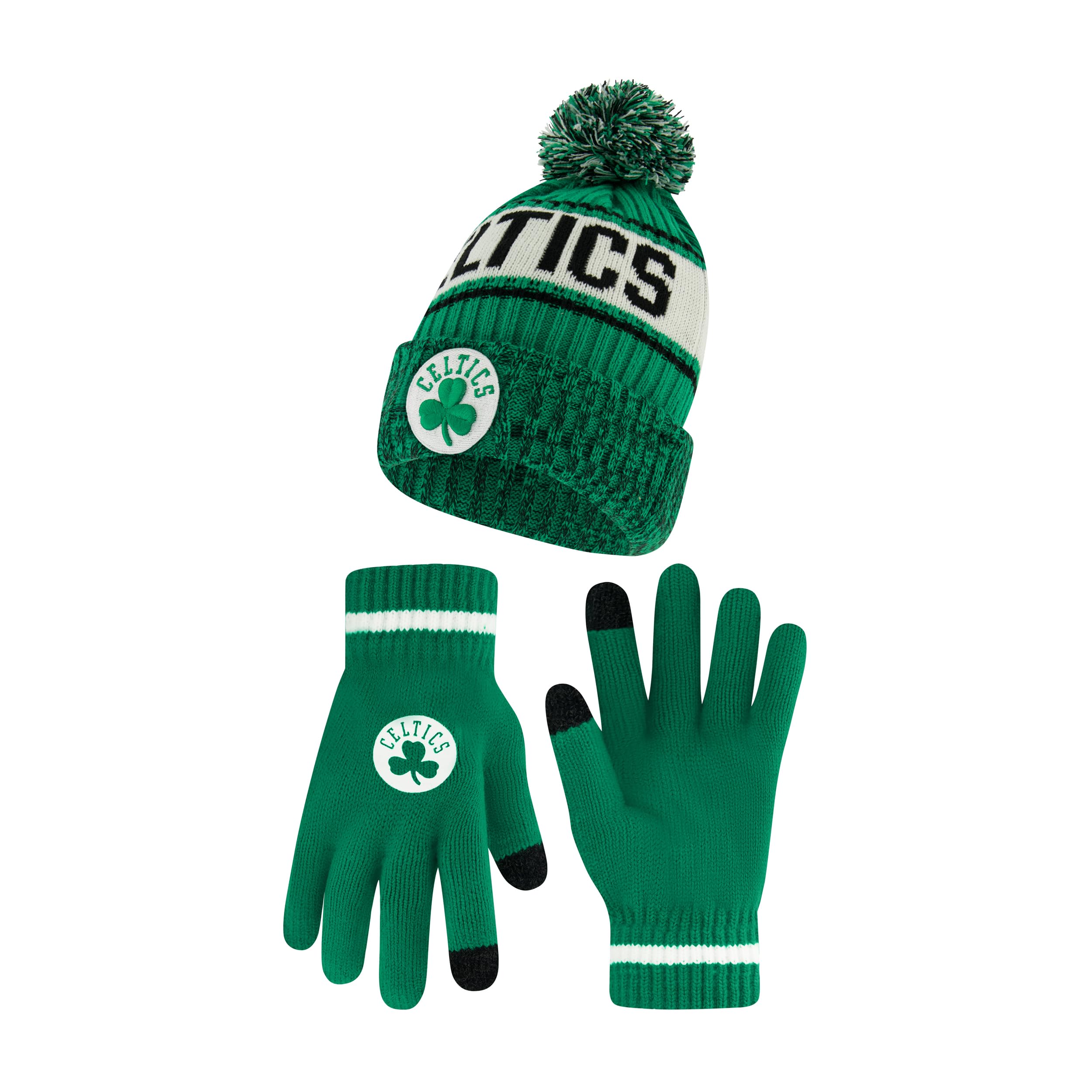 Ultra Game NBA Official Boys Girls Super Soft Winter Beanie Knit Hat with Extra Warm Touch Screen Gloves, Boston Celtics, Team Color, 1SIZE