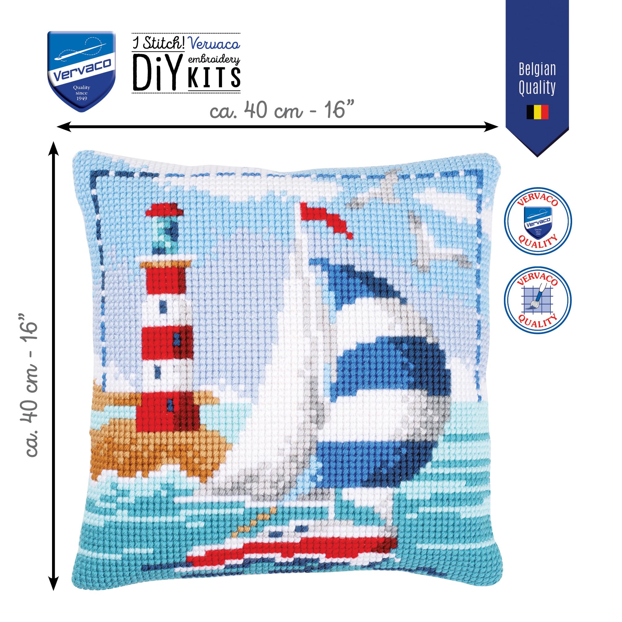 VERVACO Kit Cuscino Punto Croce Faro Set Ricamo Principianti Cuscini Gobelin Decorativi ca. 40 x 40 cm Accessori per Lavoretti Creativi DIY Casa Decor Hobby Adulti Cross Stitch