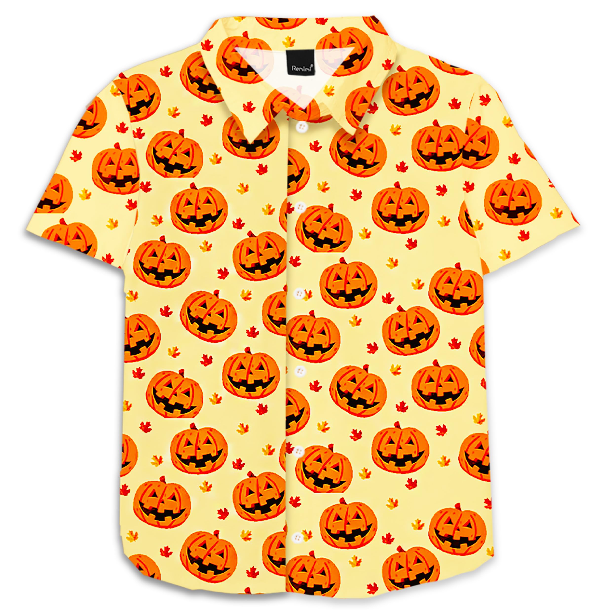 Remimi Unisex Kids Halloween Shirt Boys Pumpkin Ghost Shirts Hawaii Button Up Tops 5-14 Years