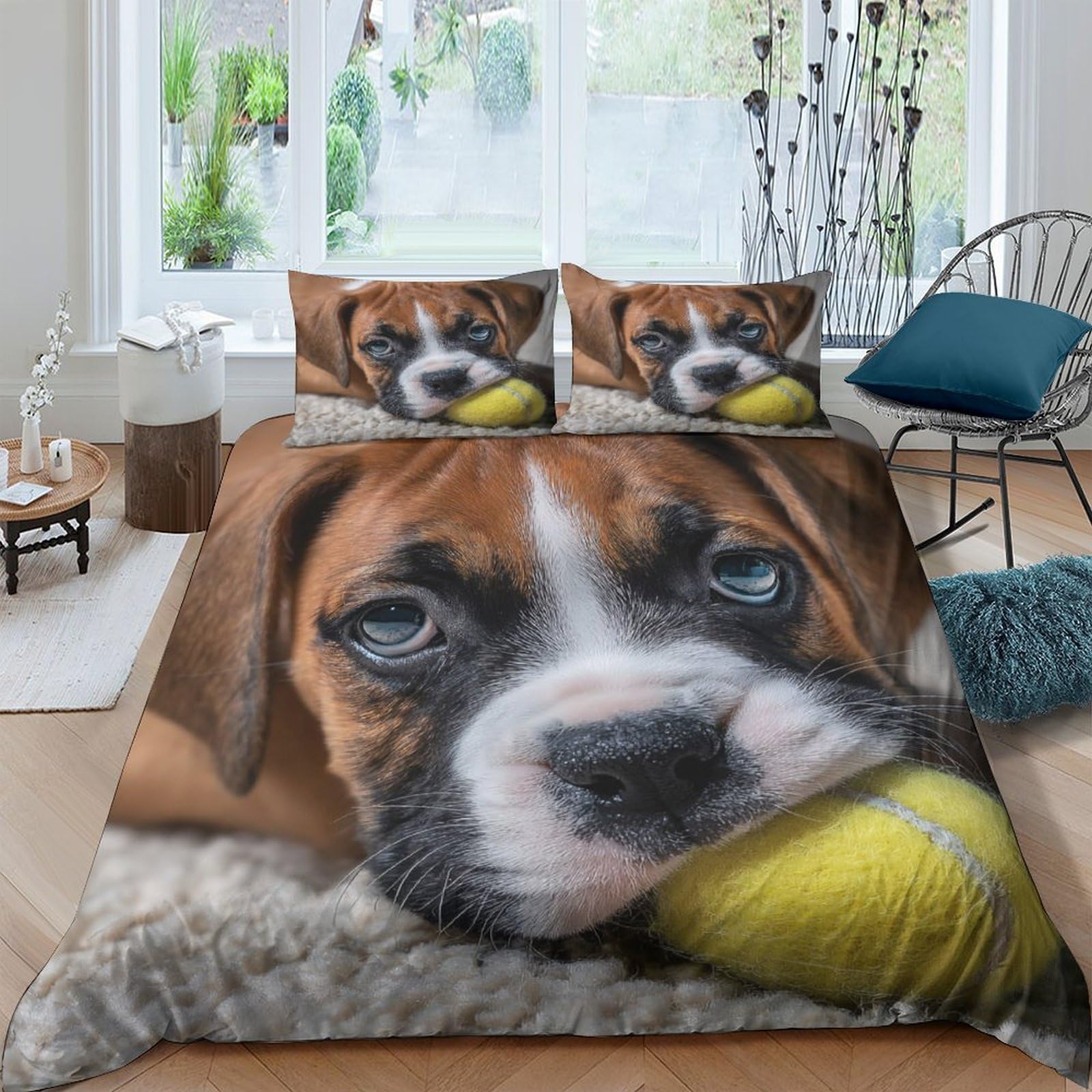Ctjqhvkz Style-10 3D Printed Cute Boxer Dog Fitted Sheet Microfiber Soft Breathable Puppy Bed Cover For Bedroom Guest Room Decor Single（135X200cm）