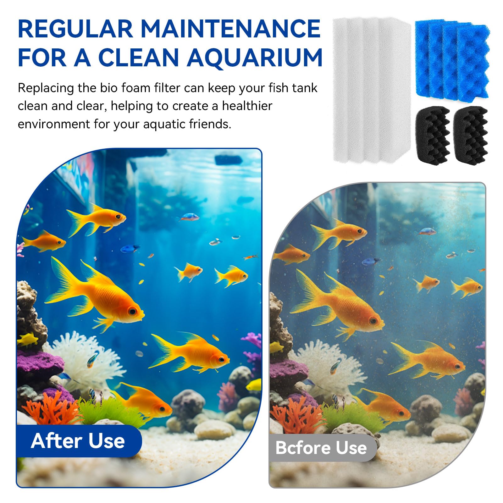 10 Pack Bio Schaum Kompatibel mit Fluval 206 & 207 Kanister Filter, Filterschwamm Ersatz Aquarium Filtermedien für Biologische Filtration, einschließlich Blau Weiß Schwarz Filtermedien Ersatzset
