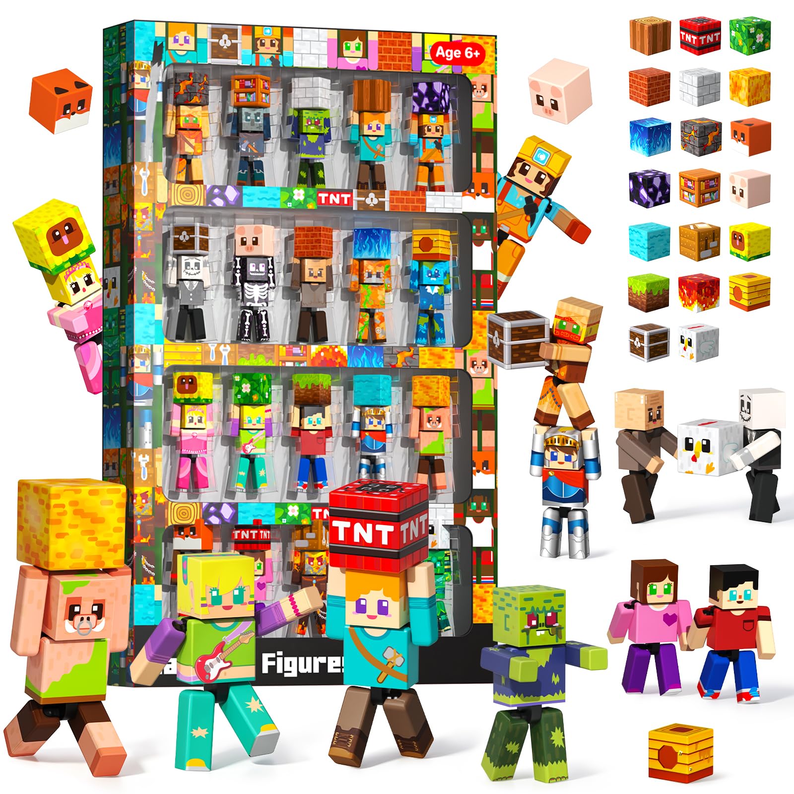 Magneverse 40Pcs Magnetic Action Figures Playset - Magnetic Building Blocks, Magnet Cubes and Rotatable Figures Character Toys for Kids, Birthday Gift for 6+ Year Old Boys Girls (Patent Pending)