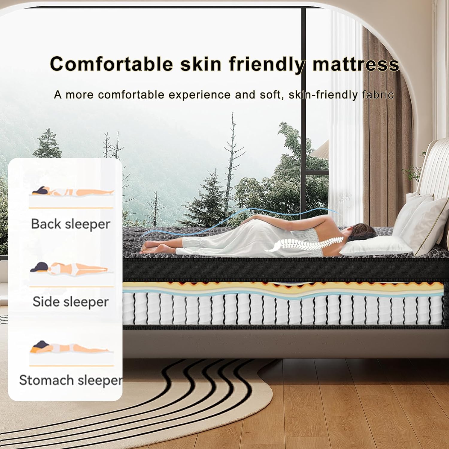 ENSHUI Queen Mattress - Gel Memory Foam & Pocket Spring Mattress for Back Pain Relief, Cooling & Breathable, CertiPUR-US Certified for Couples, Short-Term Rentals (12Inch Grid, Queen (U.S. Standard))