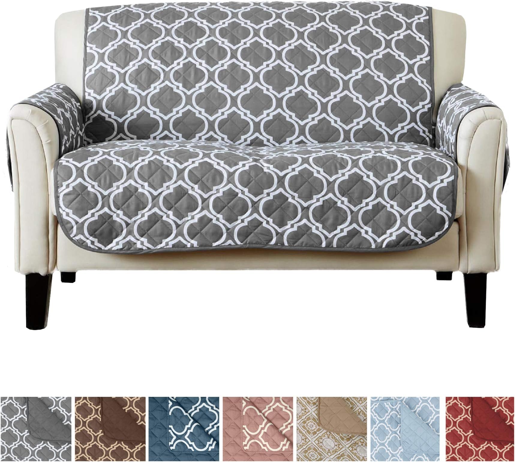 Reversible Love Seat Cover for Living Room. Oversized, Loveseat Furniture Protector with Secure Straps. Furniture Cover for Dogs, Protect from Kids and Pets. (Love Seat, Charcoal)