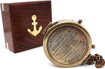 to My Daughter Engraved Camping Compass with Wooden Case Graduation Gift, Birthday Gift, Confirmation Gift for Daughter, Inspirational Keepsake