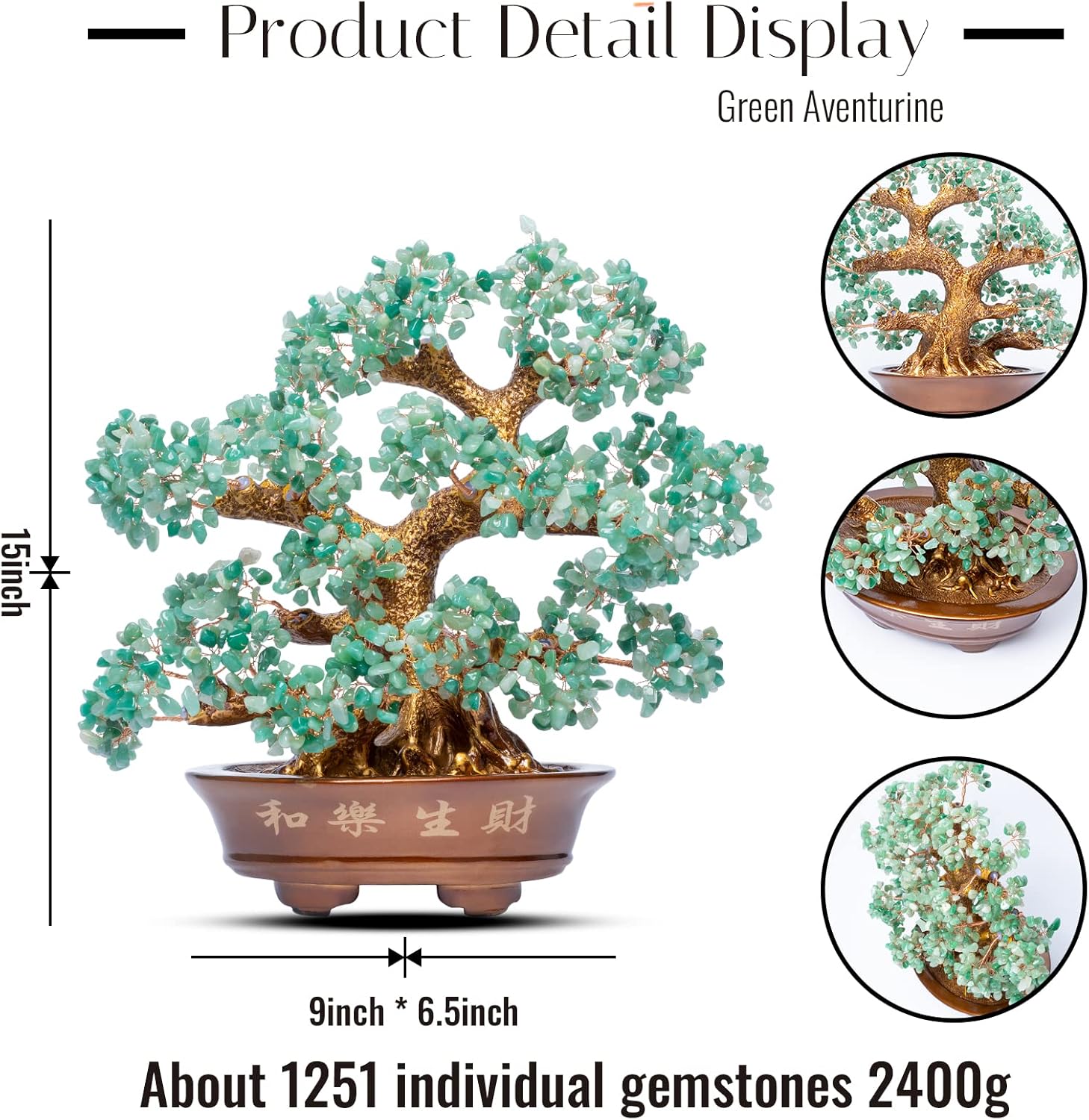 Natural Aventurine (1,251 Gemstone Count) Chakra Crystal Tree with Healing Properties - Home & Office Bonsai Feng Shui Money Tree Decoration for Luck, Success and Intelligence - 14" - Image 4