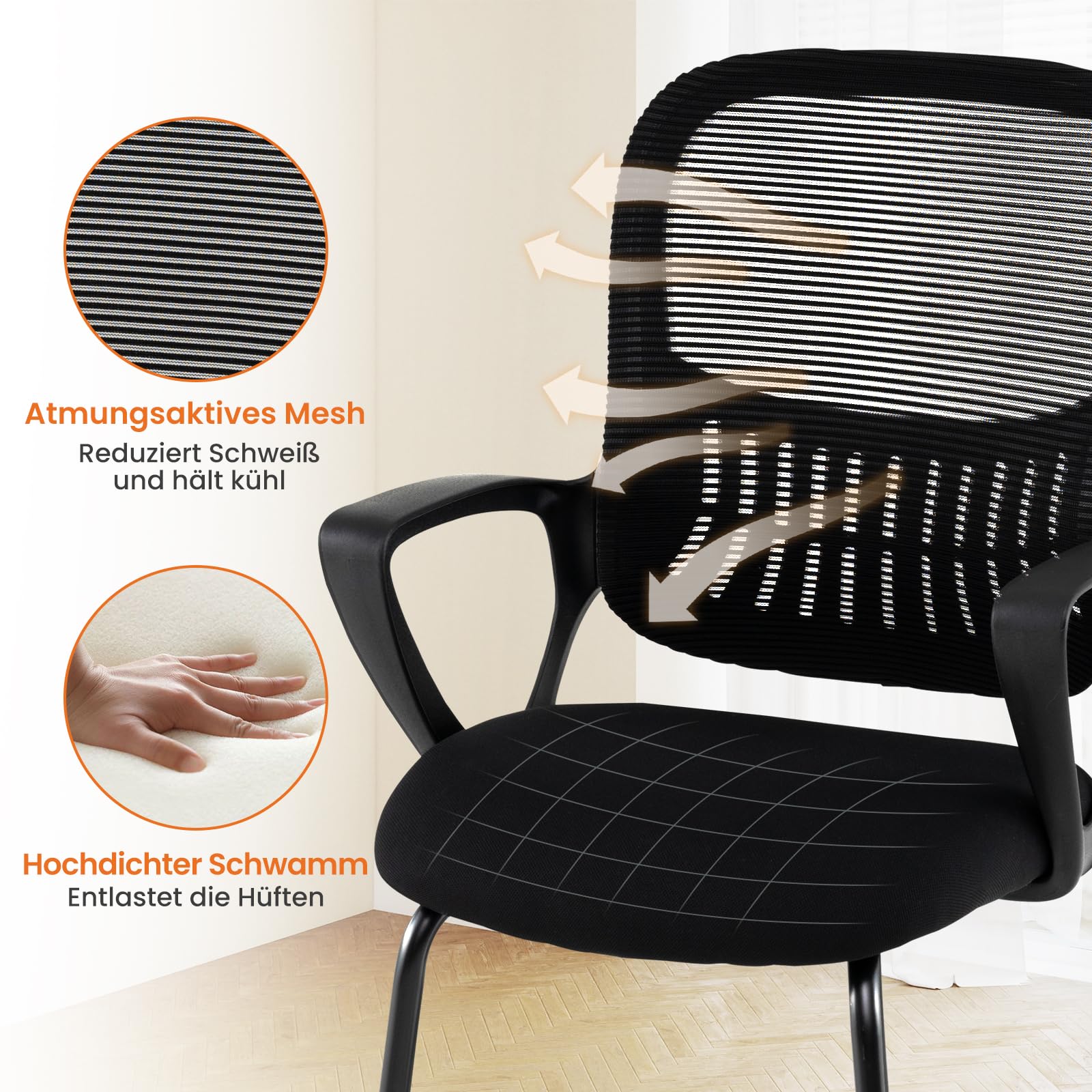 COSTWAY Freischwinger Stühle 2er Set, Konferenzstühle mit Armlehne & Lendenwirbelstütze, Schwingstühle, Bürostühle, Besucherstühle für Büro, Konferenzraum, Arbeitszimmer