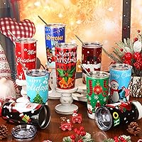 Vista 3 de 12 Piezas Vasos Navideños Regalos 20oz Vaso de Viaje Navideño Taza Navideña de Vacaciones Vaso Aislado de Acero Inoxidable Taza de Café con Tapa