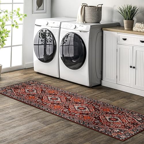 Miniatura 6 de Beeiva Alfombra roja oriental para pasillo, de 6 pies, ultrafina, antideslizante, lavable, alfombra de pasillo de cocina de 2 x 6 pies, alfombra