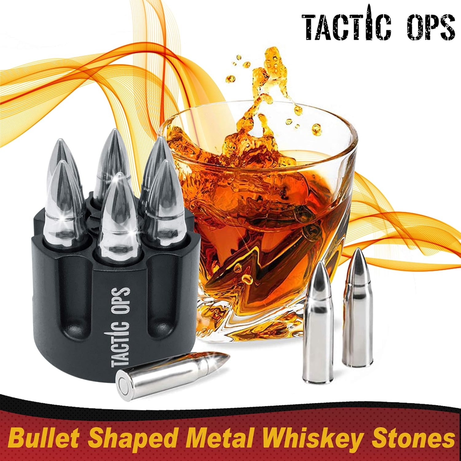 Bullet Shaped Bourbon Stones - Made of Stainless Steel - SUPER COLD! XL 2.5" - 6-Pack Whiskey Rocks - Metal Ice Stone Cubes Chillers Scotch