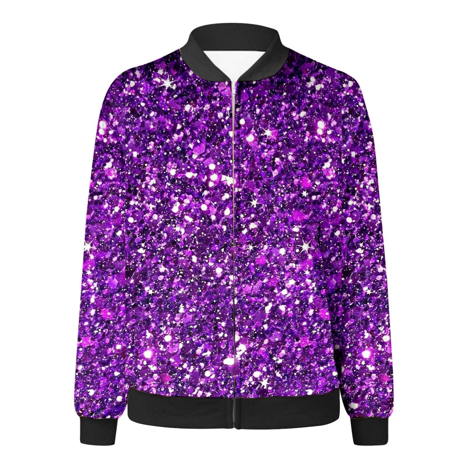 Veste à paillettes pour femme - Veste bomber à paillettes - Veste à paillettes - Coupe ajustée - Manches longues - Fermeture éclair avant - Manteau élégant - Veste courte - Tenue festive disco - Fête