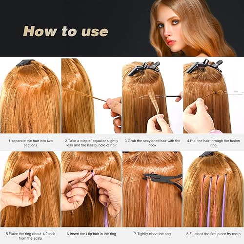 Miniatura 7 de EHDIS Kit de herramientas de extensión de cabello de acero inoxidable, extensiones de cabello de micro eslabones, juego de alicates para cerrar y